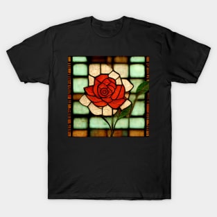 Red Romantic Rose Stained Glass Arts and Crafts T-Shirt